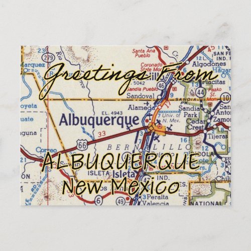 Albuquerque NM Vintage Map Postcard