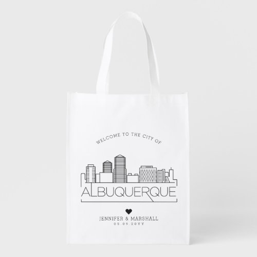Albuquerque NM Wedding  Stylized Skyline Grocery Bag