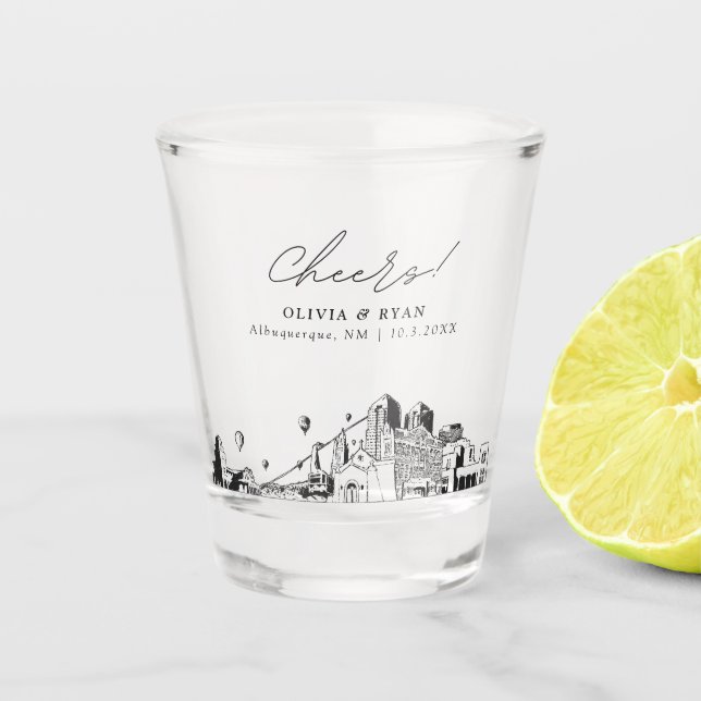 Albuquerque Wedding Favor Personalized Cheers Shot Glass (Front)