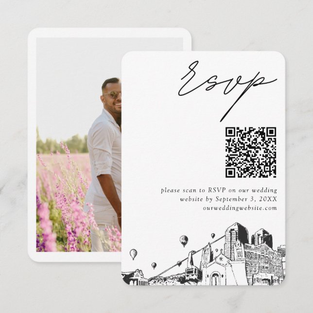 Albuquerque Wedding Modern RSVP QR Code Enclosure Card (Front/Back)