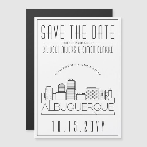 Albuquerque Wedding Stylized Skyline Save the Date Magnetic Invitation