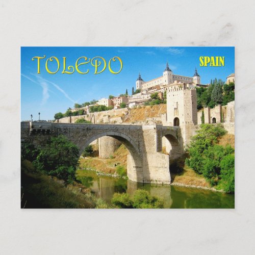 Alcantara Bridge and Alcazar in Toledo Spain Postcard