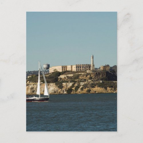 Alcatraz Island and a Lone Sailboat Postcard