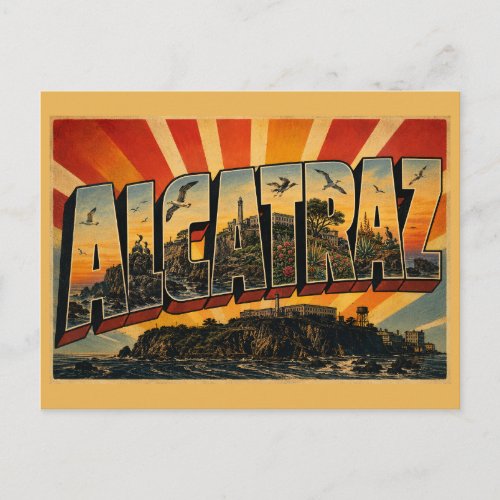 Alcatraz Island CA Vintage Travel Art Postcard