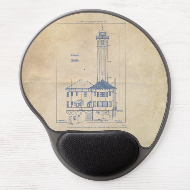 Alcatraz Island Lighthouse Vintage Blueprint Gel Mouse Pad (Front)