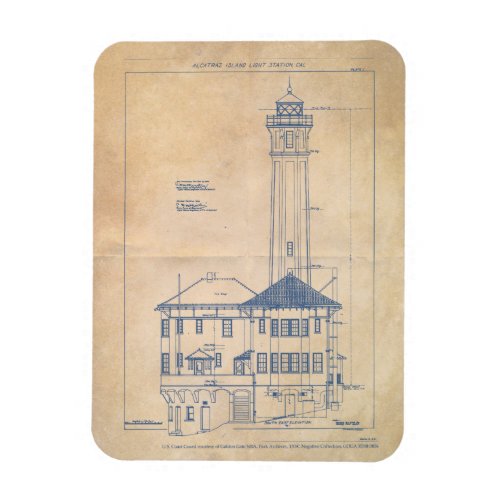 Alcatraz Island Lighthouse Vintage Blueprint Magnet