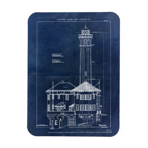 Alcatraz Island Lighthouse Vintage Blueprint Magnet