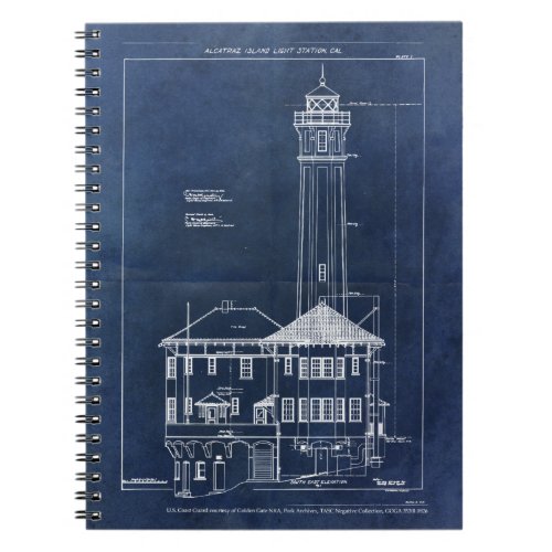 Alcatraz Island Lighthouse Vintage Blueprint Notebook