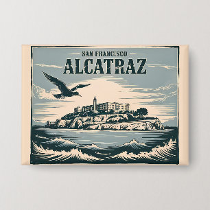 Alcatraz Island Prison San Francisco Travel Rertro Button