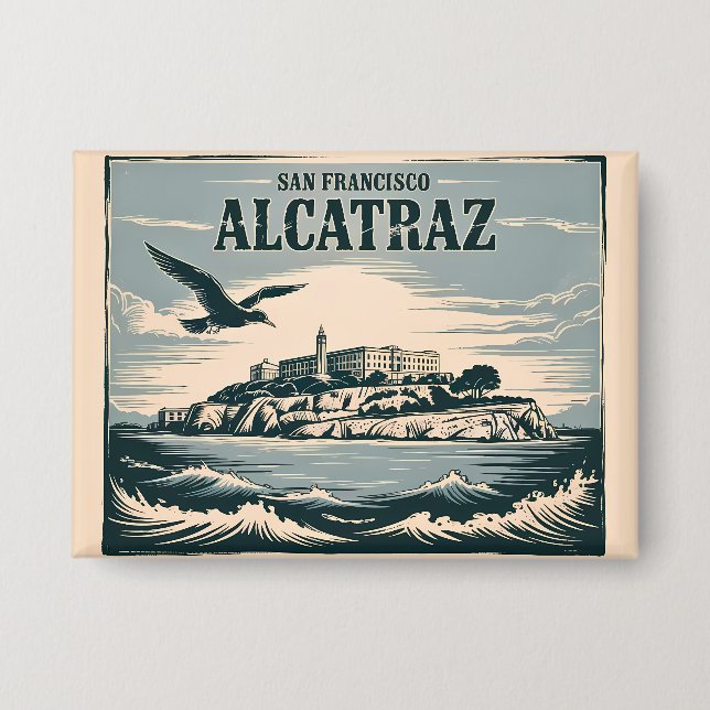 Alcatraz Island Prison San Francisco Travel Rertro Button (Front)