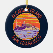Alcatraz Island San Francisco Distressed Circle Ceramic Ornament