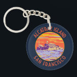 Alcatraz Island San Francisco Distressed Circle Keychain<br><div class="desc">Alcatraz Island vector art design. Alcatraz Island at dusk with a lighthouse,  military fortification and federal prison located in San Francisco,  California.</div>
