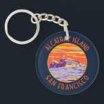 Alcatraz Island San Francisco Distressed Circle Keychain<br><div class="desc">Alcatraz Island vector art design. Alcatraz Island at dusk with a lighthouse,  military fortification and federal prison located in San Francisco,  California.</div>