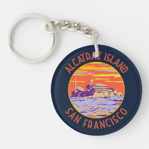 Alcatraz Island San Francisco Distressed Circle Keychain