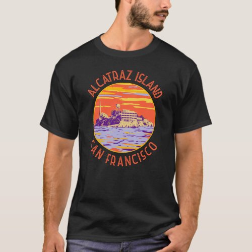 Alcatraz Island San Francisco Distressed Circle T_Shirt