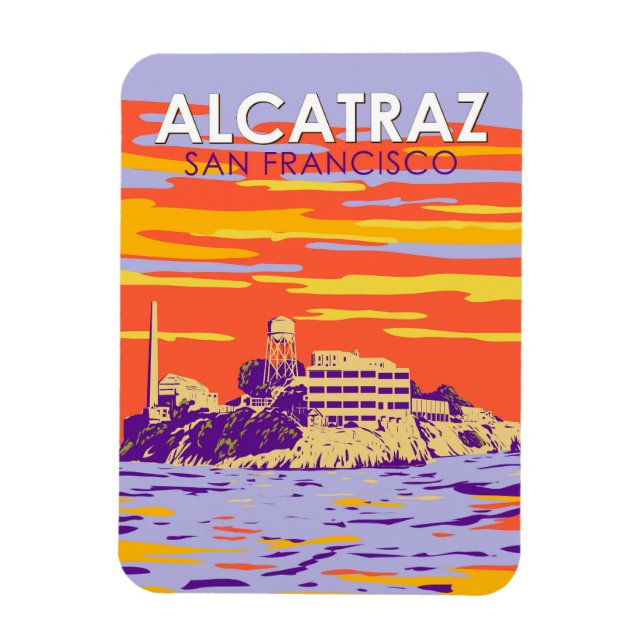 Alcatraz Island San Francisco Travel Art Vintage Magnet (Vertical)
