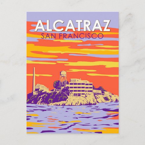Alcatraz Island San Francisco Travel Art Vintage Postcard