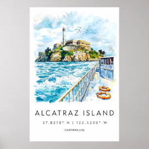 Alcatraz Island Watercolor Poster Alcatraz Travel