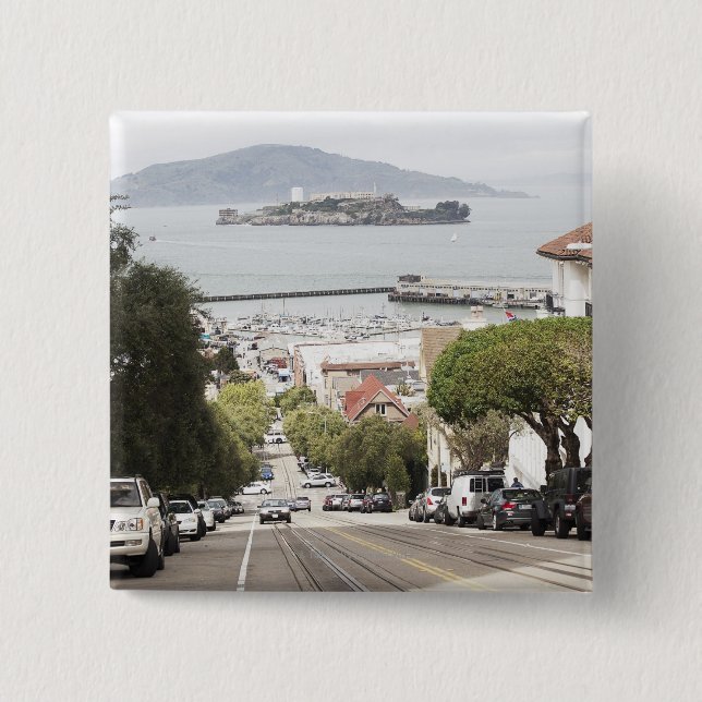 Alcatraz prison viewed from San Francisco Pinback Button (Front)
