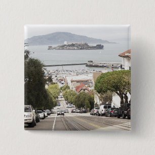 Alcatraz prison viewed from San Francisco Pinback Button