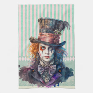 Alce in wonderland Mad hatter watercolour Kitchen Towel
