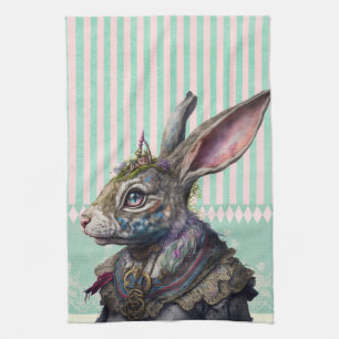 Alce in wonderland White rabbit watercolour Kitchen Towel