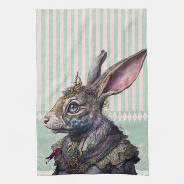 Alce in wonderland White rabbit watercolour Kitchen Towel (Vertical)