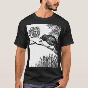 Alchemical Raven Moon and Sun Woodcut Engraving T-Shirt