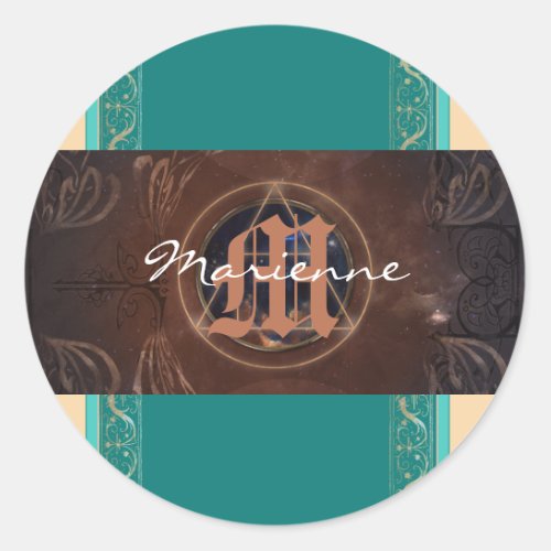 Alchemist baroque elegant monogram medieval  classic round sticker