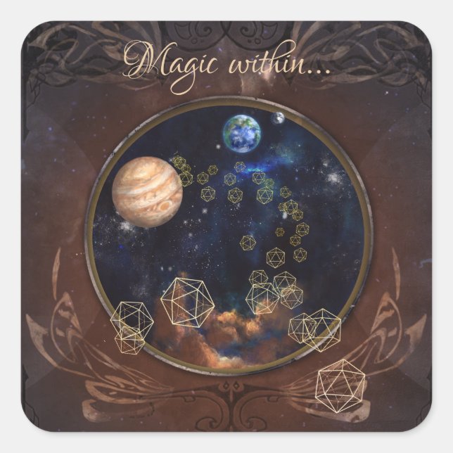 Alchemist cosmic antique medieval book square sticker (Front)