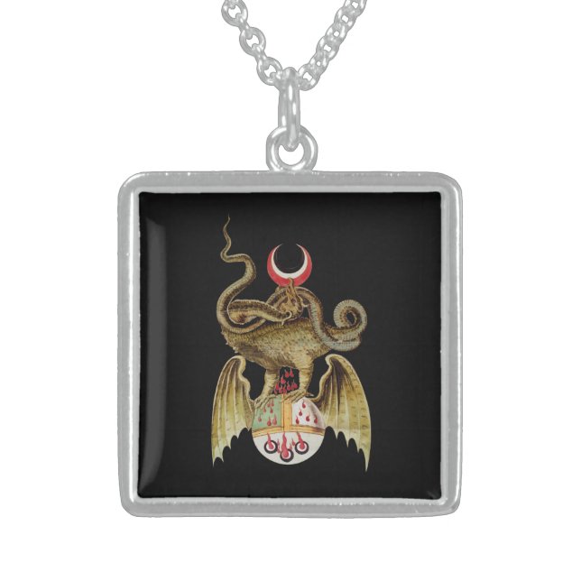 Alchemy Dragon  Vintage Illustration  Sterling Silver Necklace (Front)