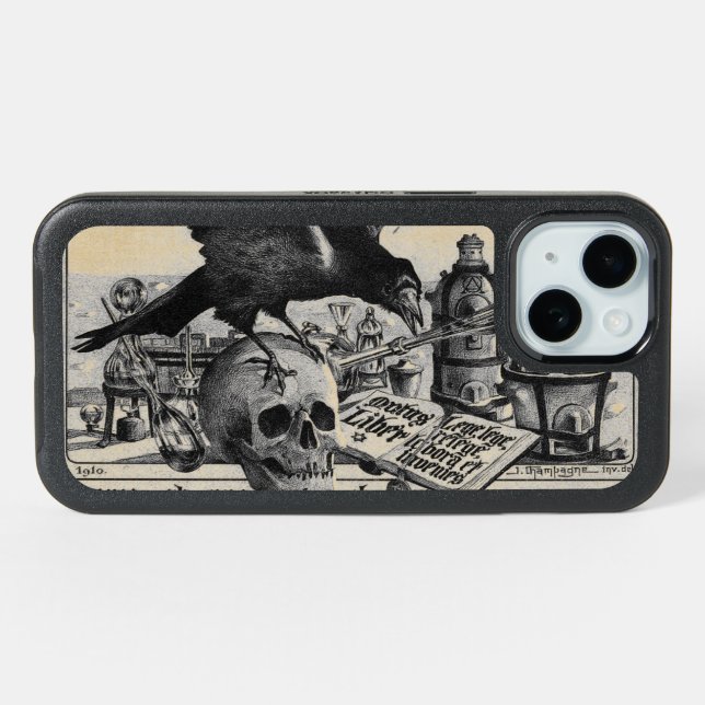 Alchemy Laboratory Raven and Human Skull iPhone 15 Case (Back Horizontal)