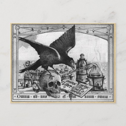 Alchemy Laboratory Raven and Human Skull Postcard