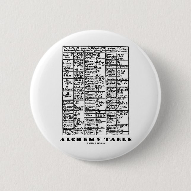 Alchemy Table (Medieval Chemistry Symbols) Pinback Button (Front)