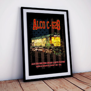 Alco C-628 Diesel Locomotive and American flag Framed Art