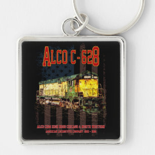 Alco C-628 Diesel Locomotive and American flag Keychain