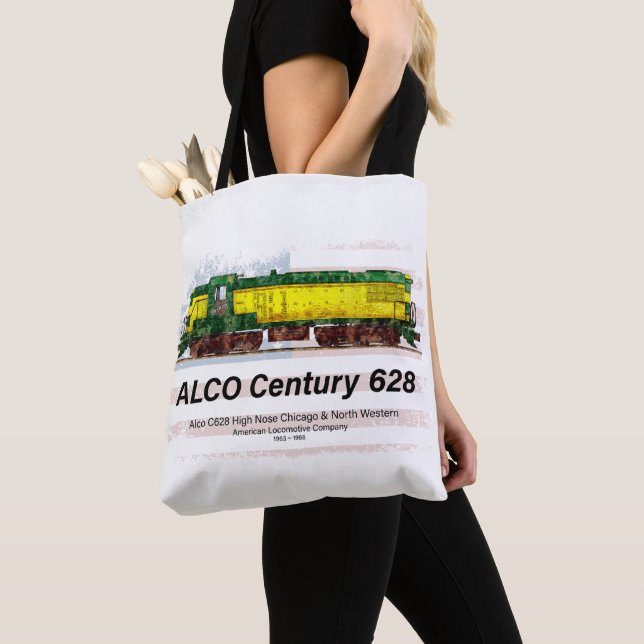 Alco C-628 Diesel Locomotive and American flag Tote Bag (Close Up)