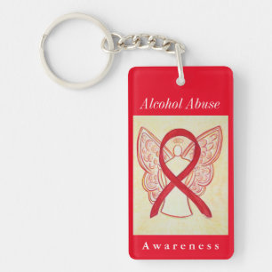 Alcohol Abuse Awareness Angel Red Ribbon Keychain