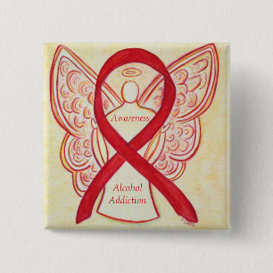 Alcohol Addiction Awareness Red Ribbon Angel Pin