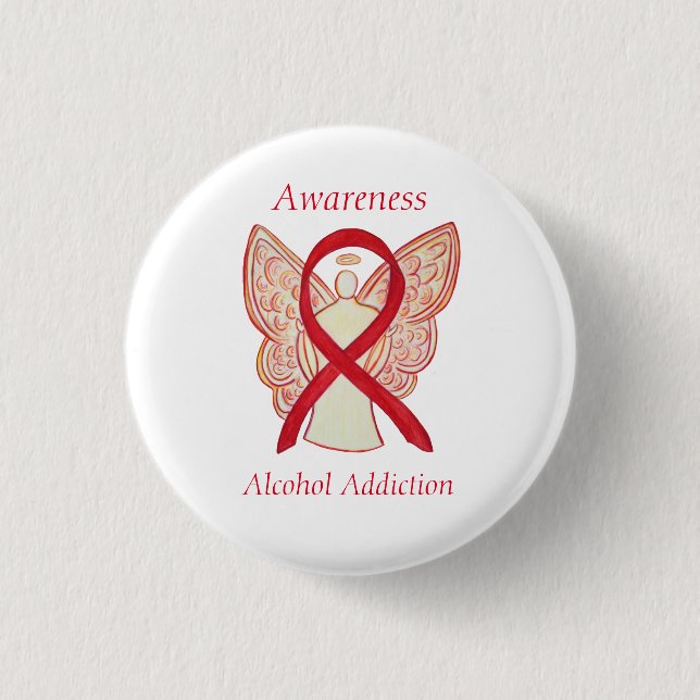 Alcohol Addiction Awareness Red Ribbon Angel Pin (Front)