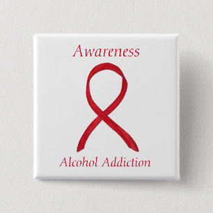 Alcohol Addiction Awareness Red Ribbon Pin
