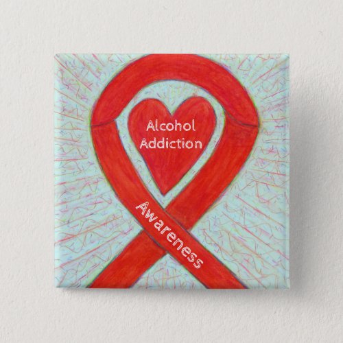 Alcohol Addiction Red Heart Awareness Ribbon Pin