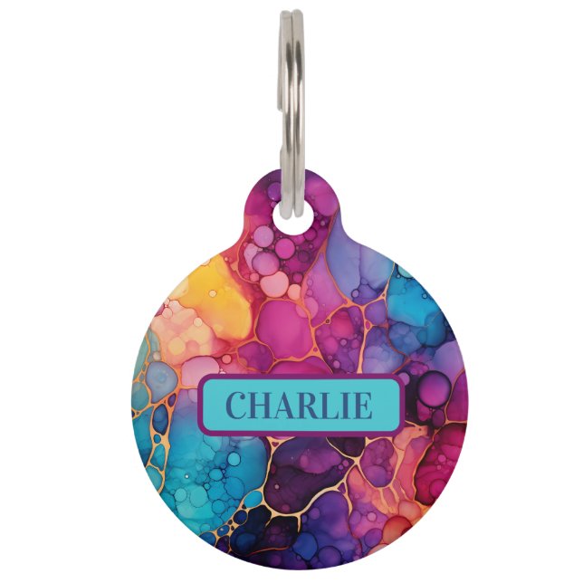 Alcohol and Ink Abstract Bubbles  Pet ID Tag (Front)
