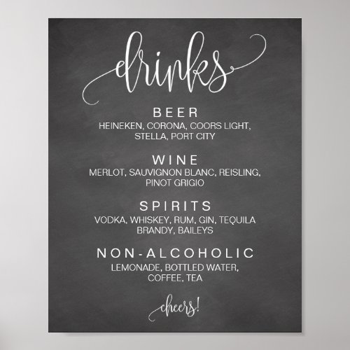 Alcohol Cocktail Drinks Bar Editable Wedding Sign