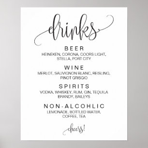 Alcohol Cocktail Drinks Bar Editable Wedding Sign