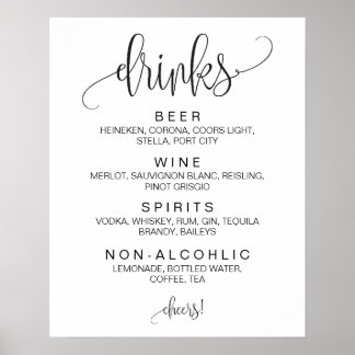 Alcohol Cocktail Drinks Bar Editable Wedding Sign