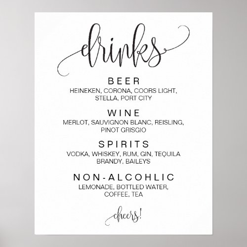 Alcohol Cocktail Drinks Bar Editable Wedding Sign