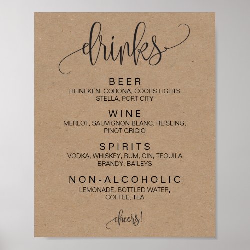 Alcohol Cocktail Drinks Bar Editable Wedding Sign