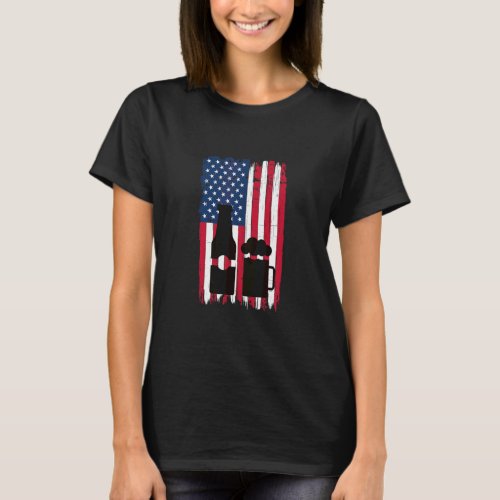 Alcohol Drinking Silhouette American Flag Usa Patr T_Shirt