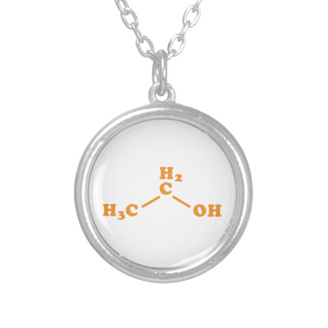 Alcohol Ethanol Molecular Chemical Formula Silver Plated Necklace (Front)